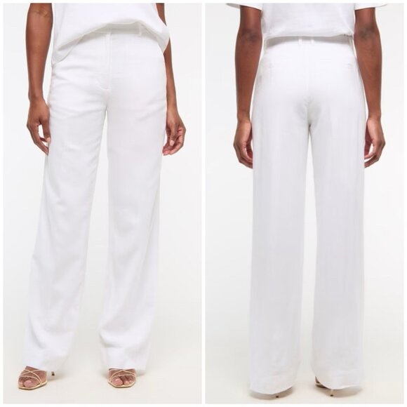 Abercrombie & Fitch Pants - Abercrombie Fitch Women’s Tailored Linen-Blend Wide Leg Pants White 12 L 31x28